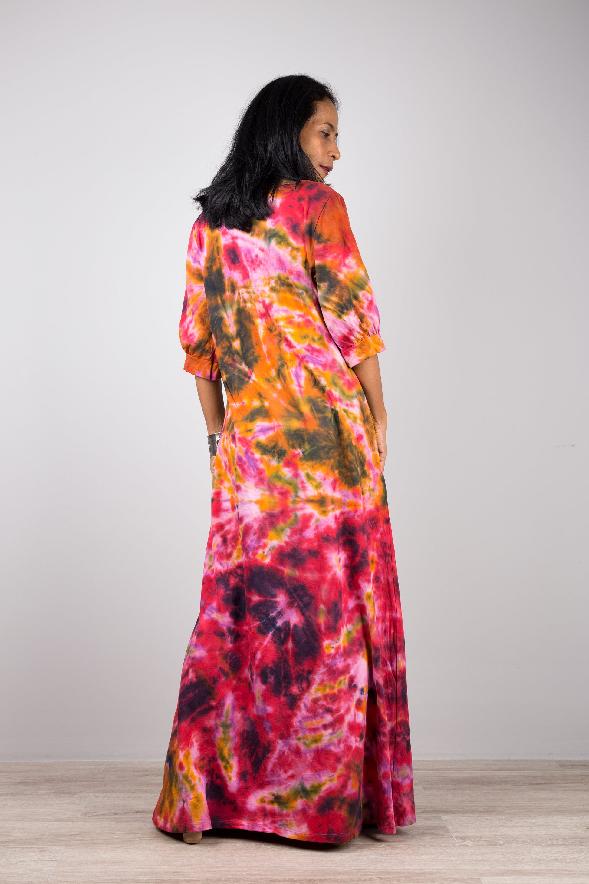 cotton tie dye dresses Black Tie-Dye Sweetheart Neck Asymmetrical Maxi Dress 46" / Petite (5'1" and below) 62 *Care instructions Cotton Tie Dye Maxi Dress