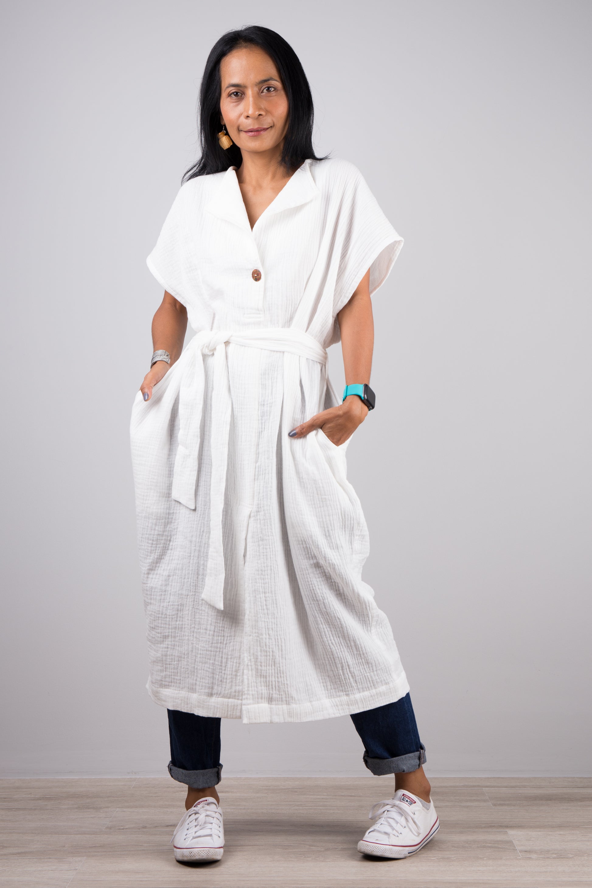 White Cotton Gauze Dress