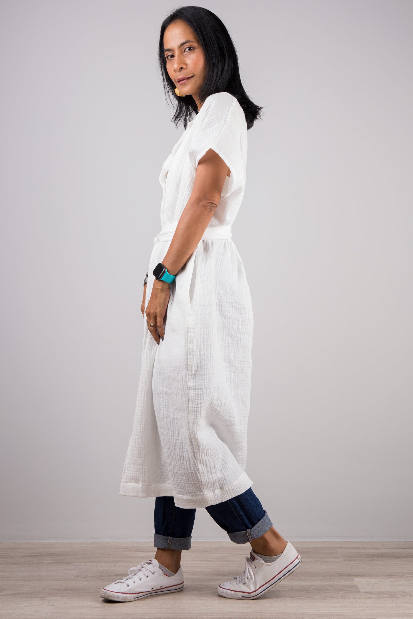 White Cotton Gauze Dress