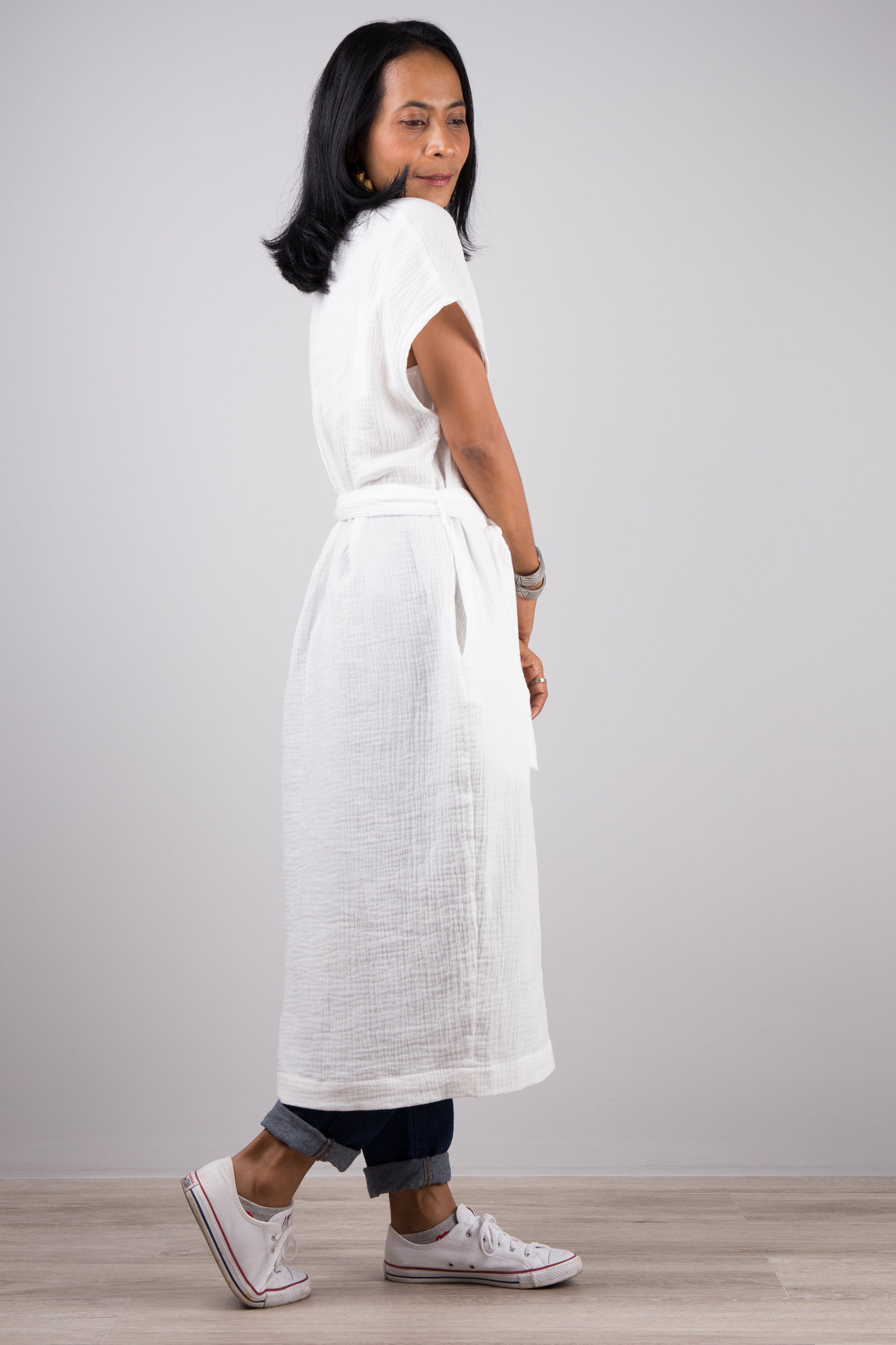 White Cotton Gauze Dress
