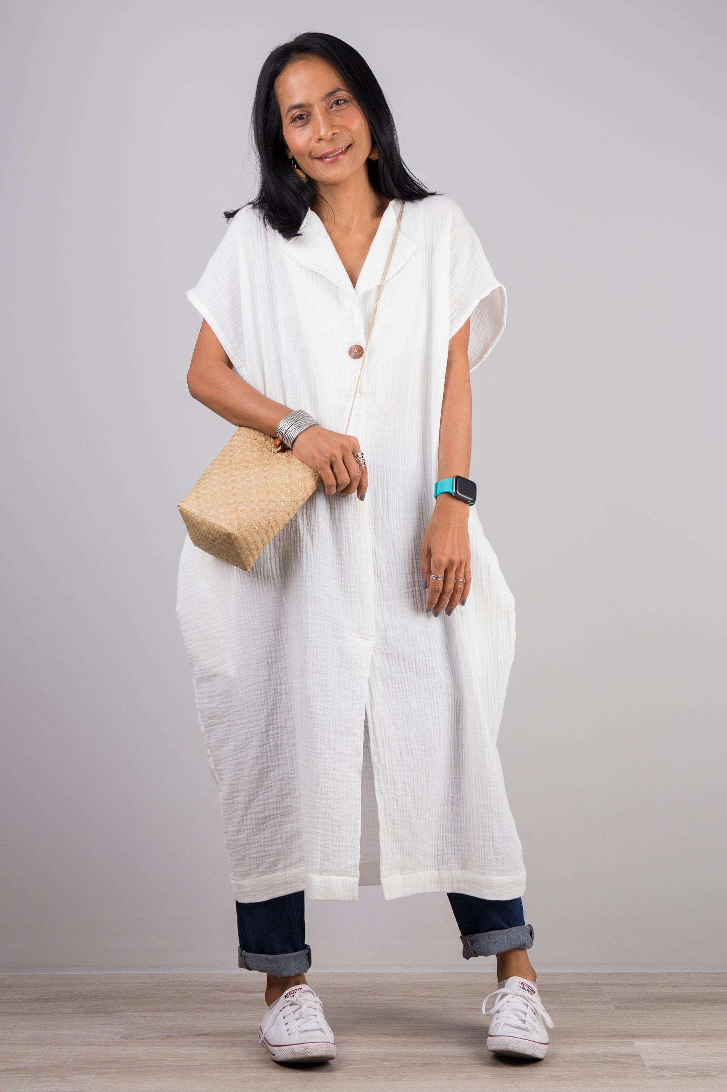 White Cotton Gauze Dress