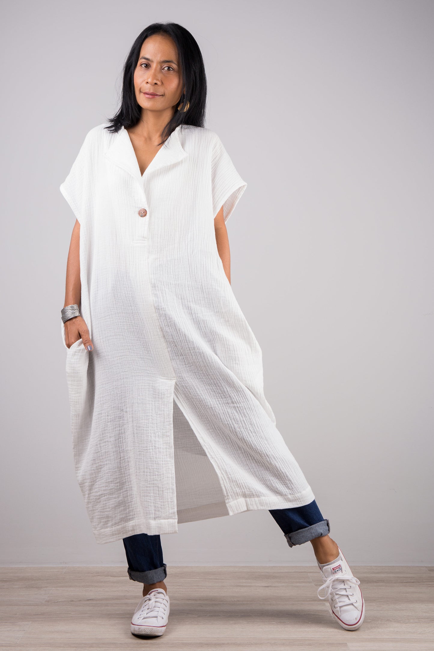 White Cotton Gauze Dress