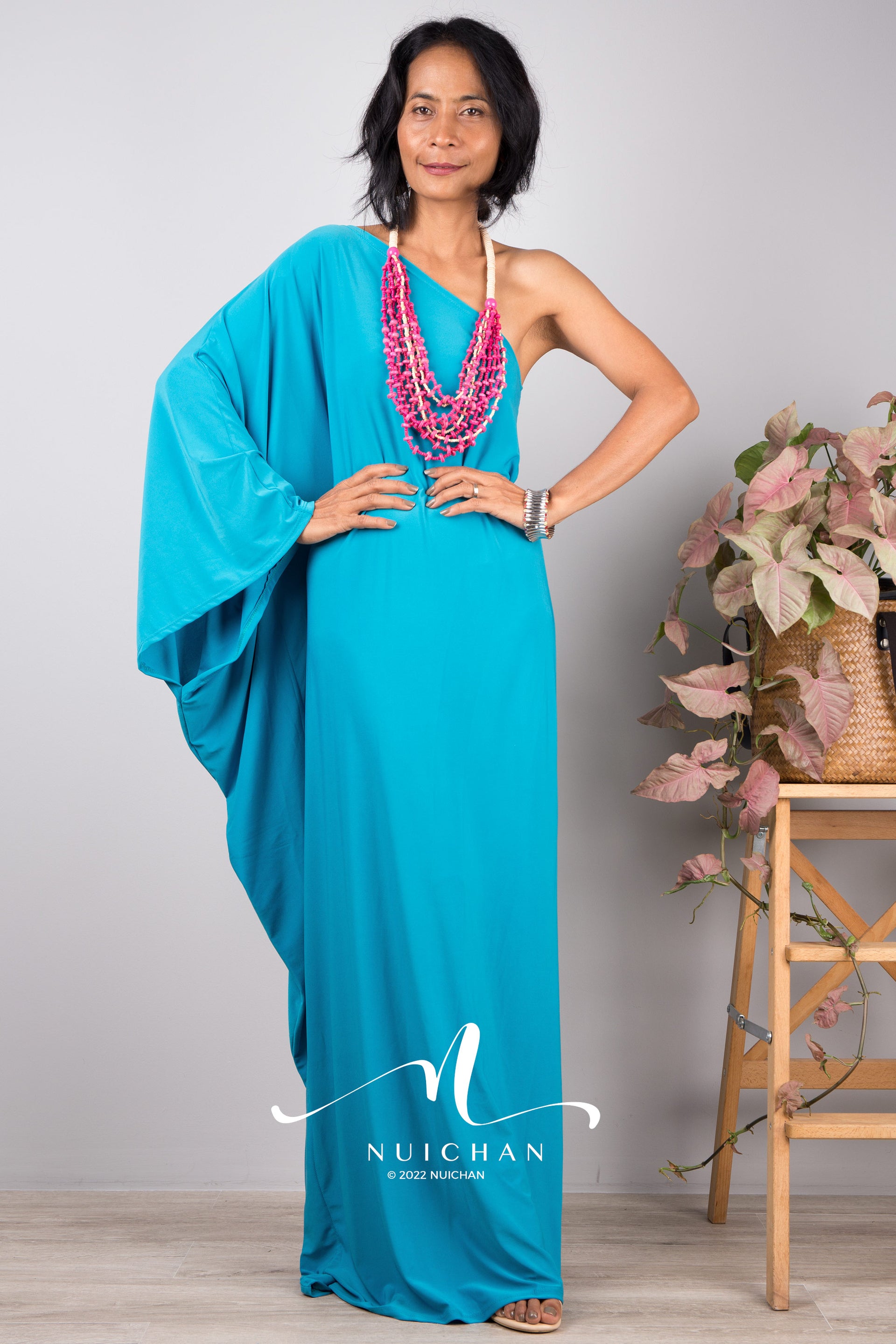 Aqua Blue One Shoulder Dress. Cocktail dress by Nuichan