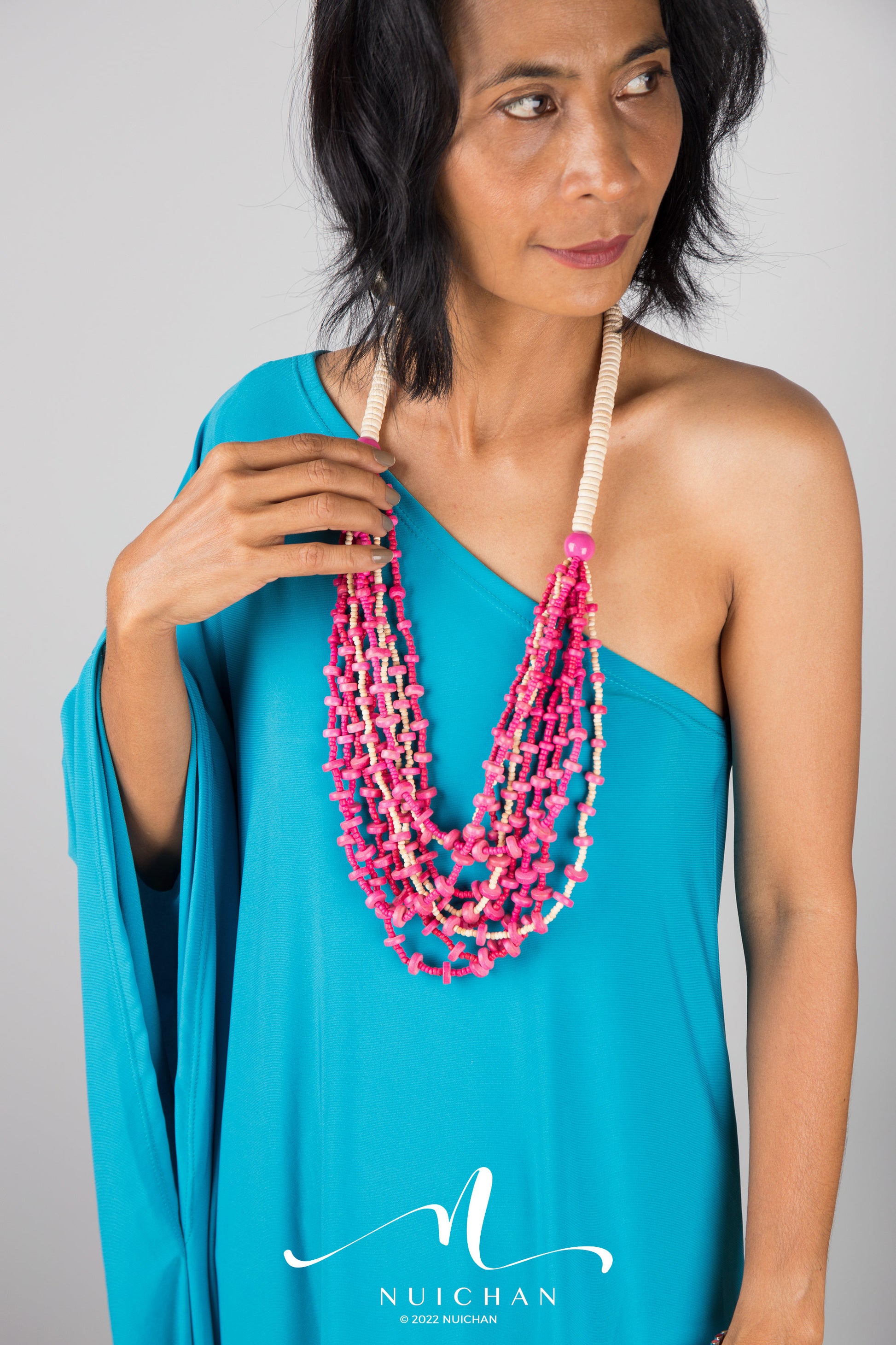 necklace for one shoulder dress Aqua Blue One Shoulder Dress. Cocktail dress by Nuichan necklace for one shoulder dress Aqua Blue One Shoulder Dress. Cocktail dress by Nuichan