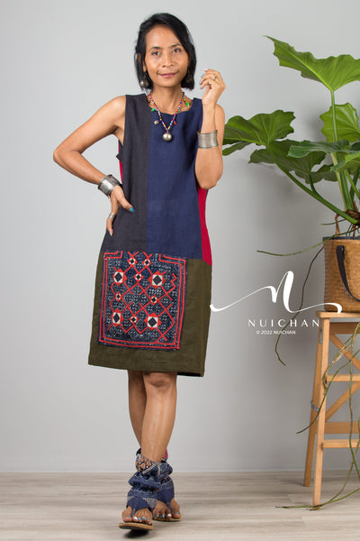 Nuichan women's patchwork summer dress | Modern hill tribe fashion