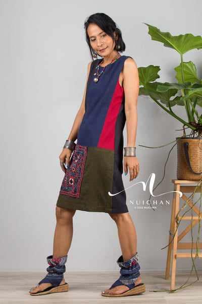 Nuichan women's patchwork summer dress | Modern hill tribe fashion