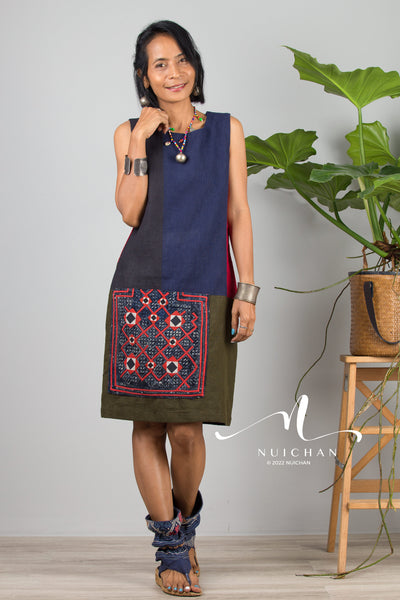 Nuichan women's patchwork summer dress | Modern hill tribe fashion