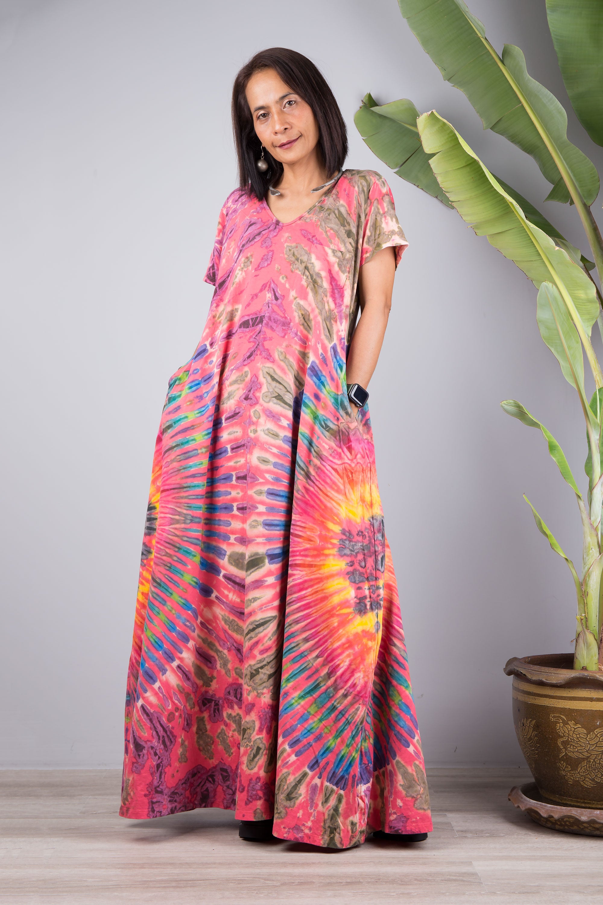 Cotton Tie dye dress with pockets Tie dye design by Nuichan