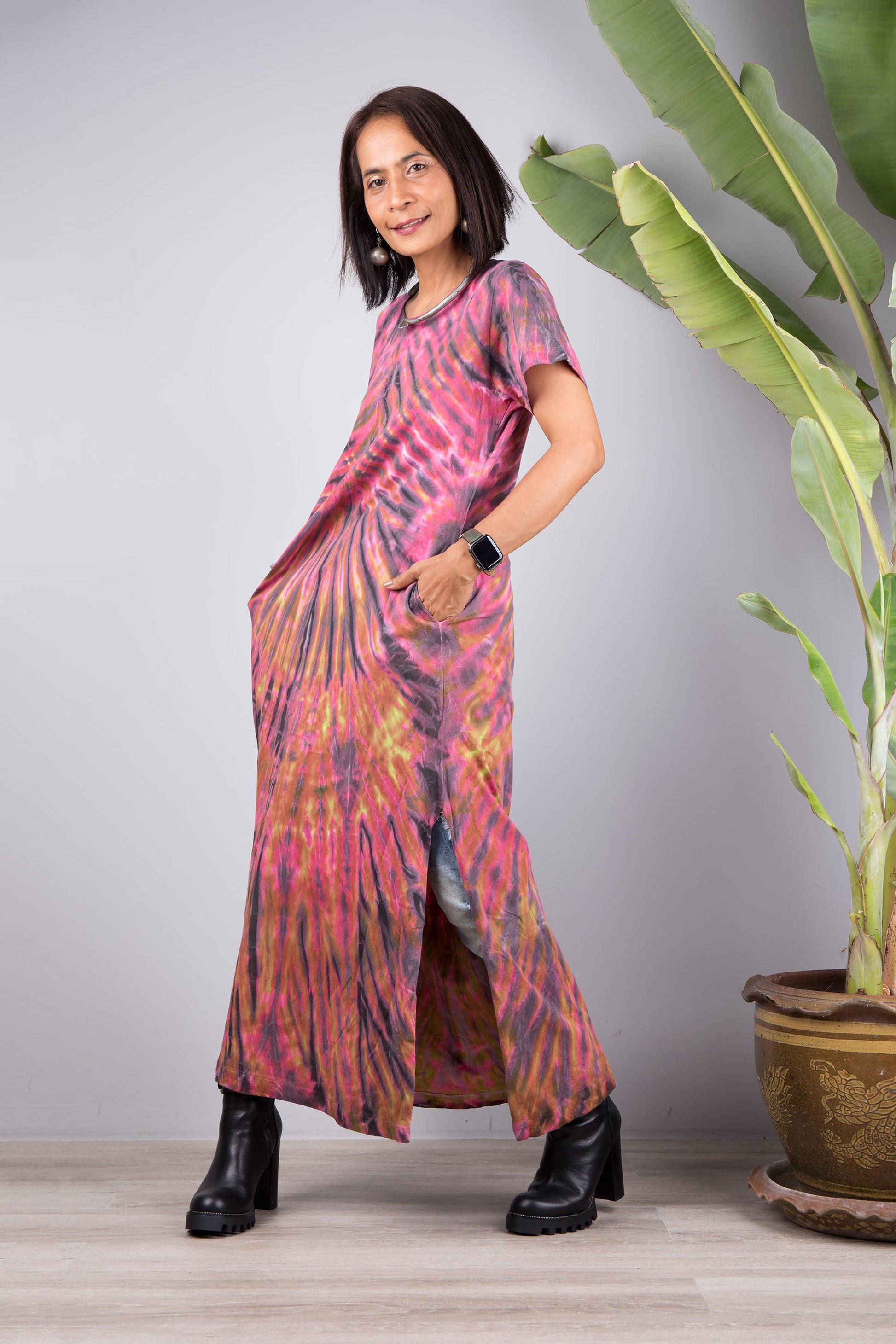 Cotton Tie dye dress with pockets | Tie dye design by Nuichan