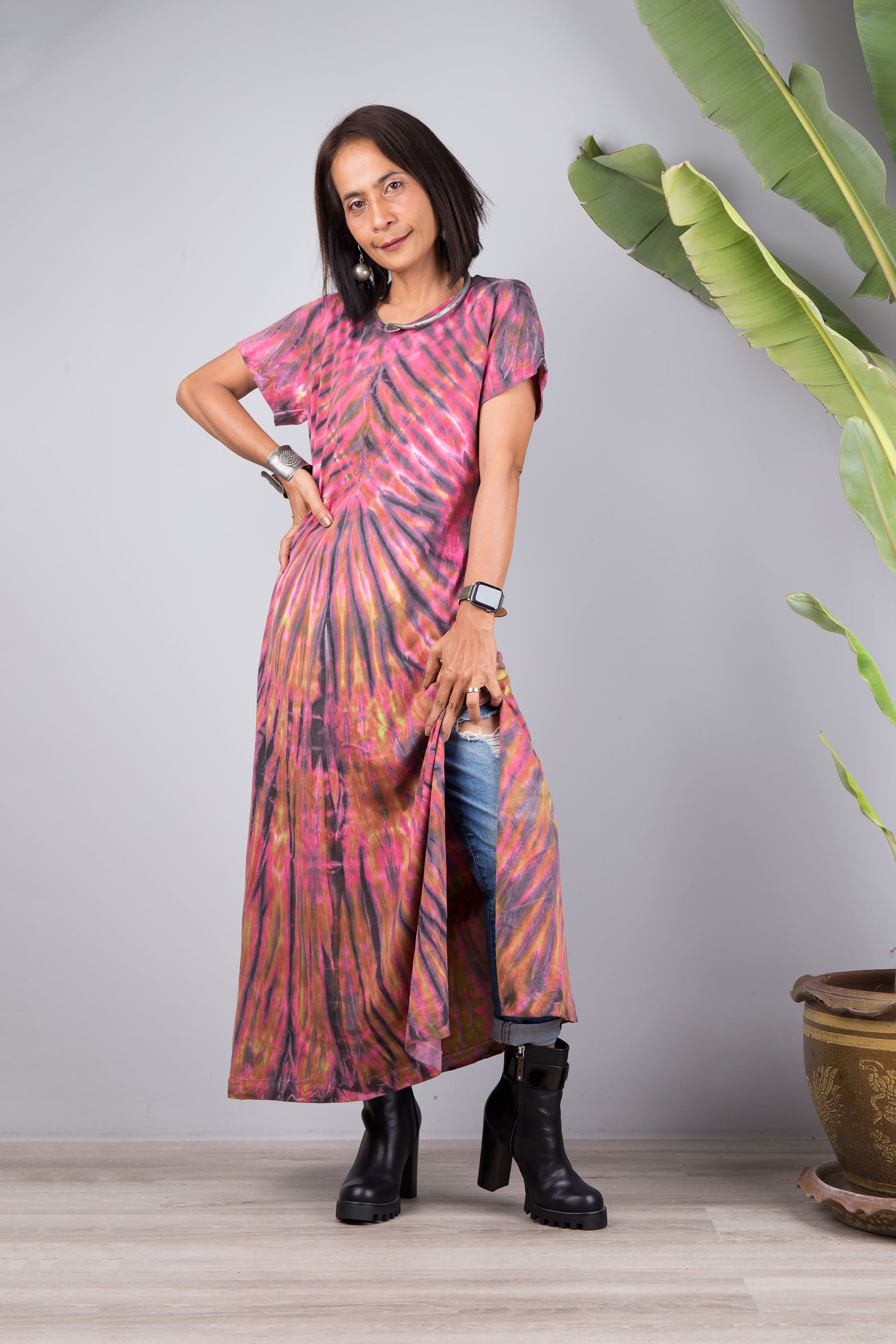Cotton Tie dye dress with pockets | Tie dye design by Nuichan