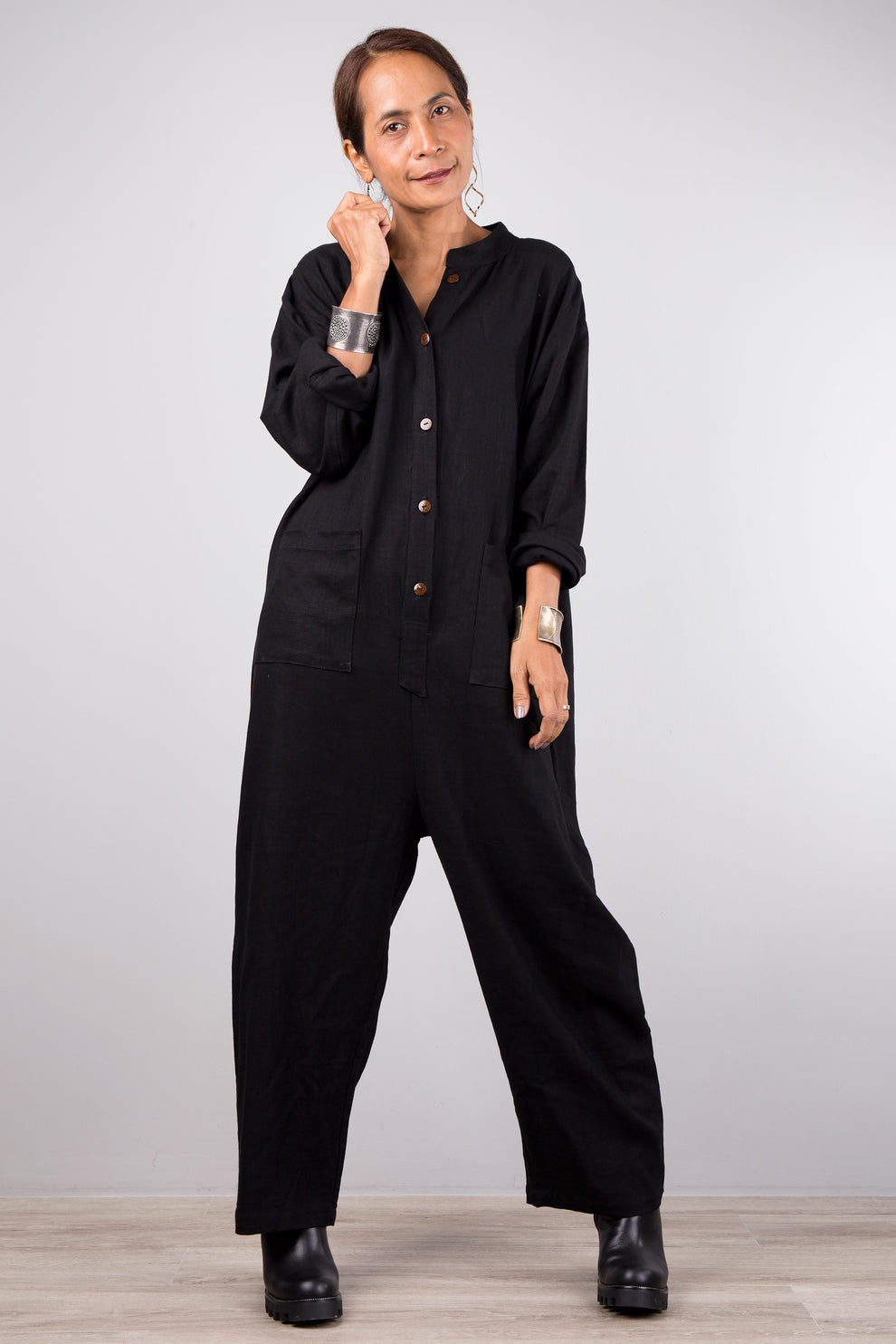 Organic Cotton & Linen Black & White Jumpsuit main image 1