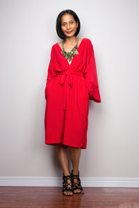 Buy short red dress online.  Off shoulder red dress by Nuichan  Long sleeve red dress with pockets