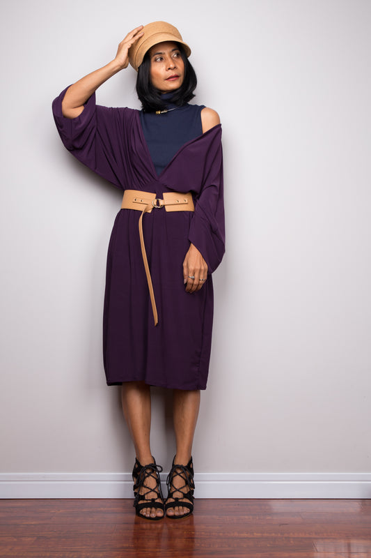 Short purple dress.  Off shoulder purple dress by Nuichan  Long sleeve purple dress with pockets