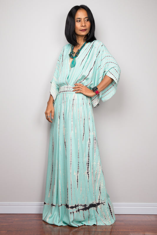 Tie dye kimono kaftan dress, summer kaftan dress, mint green maxi dress, resort kaftan, loungewear
