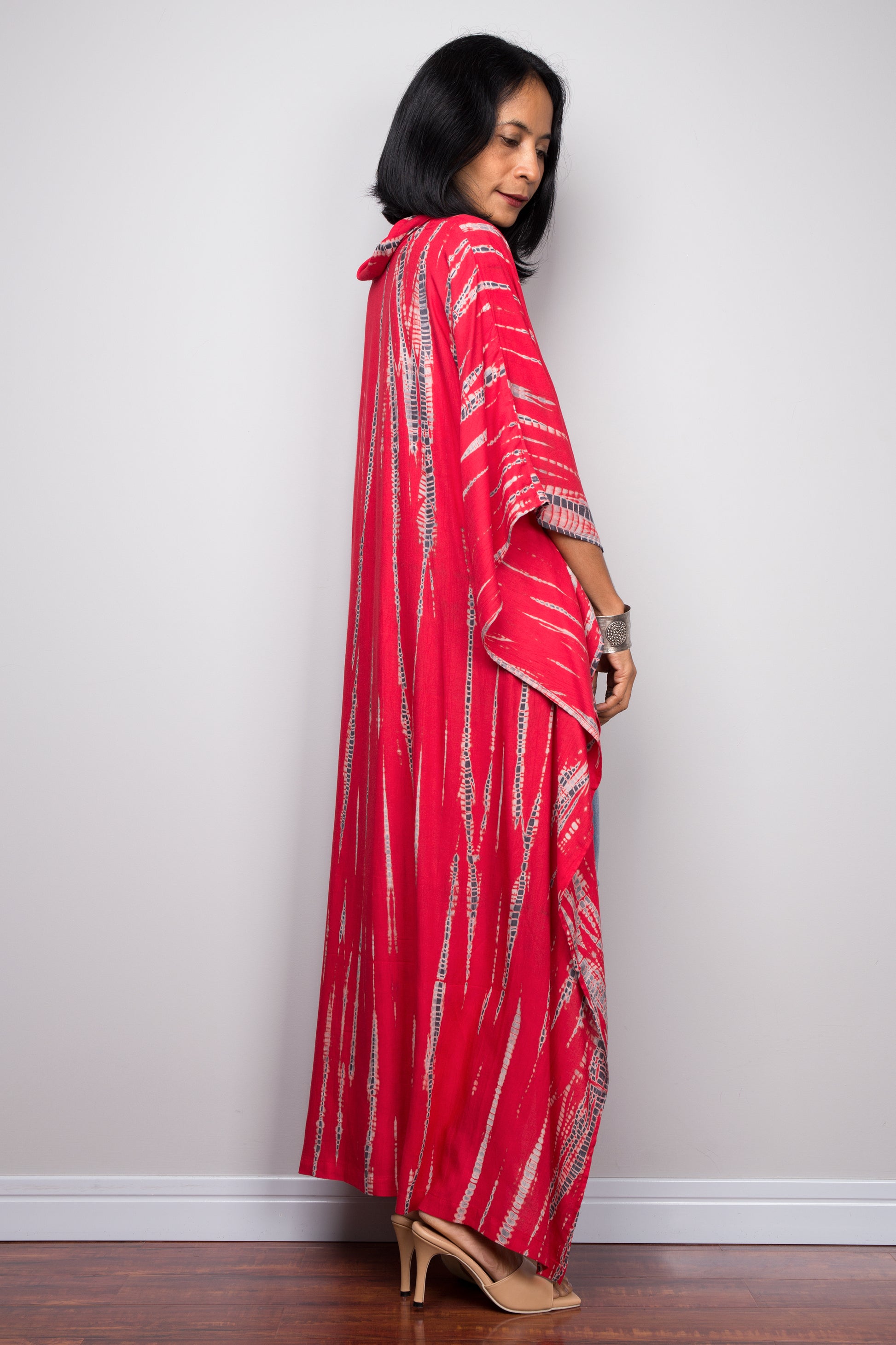 Buy red Tie dye Kaftan top dress online. Short front tie dye dress by Nuichan