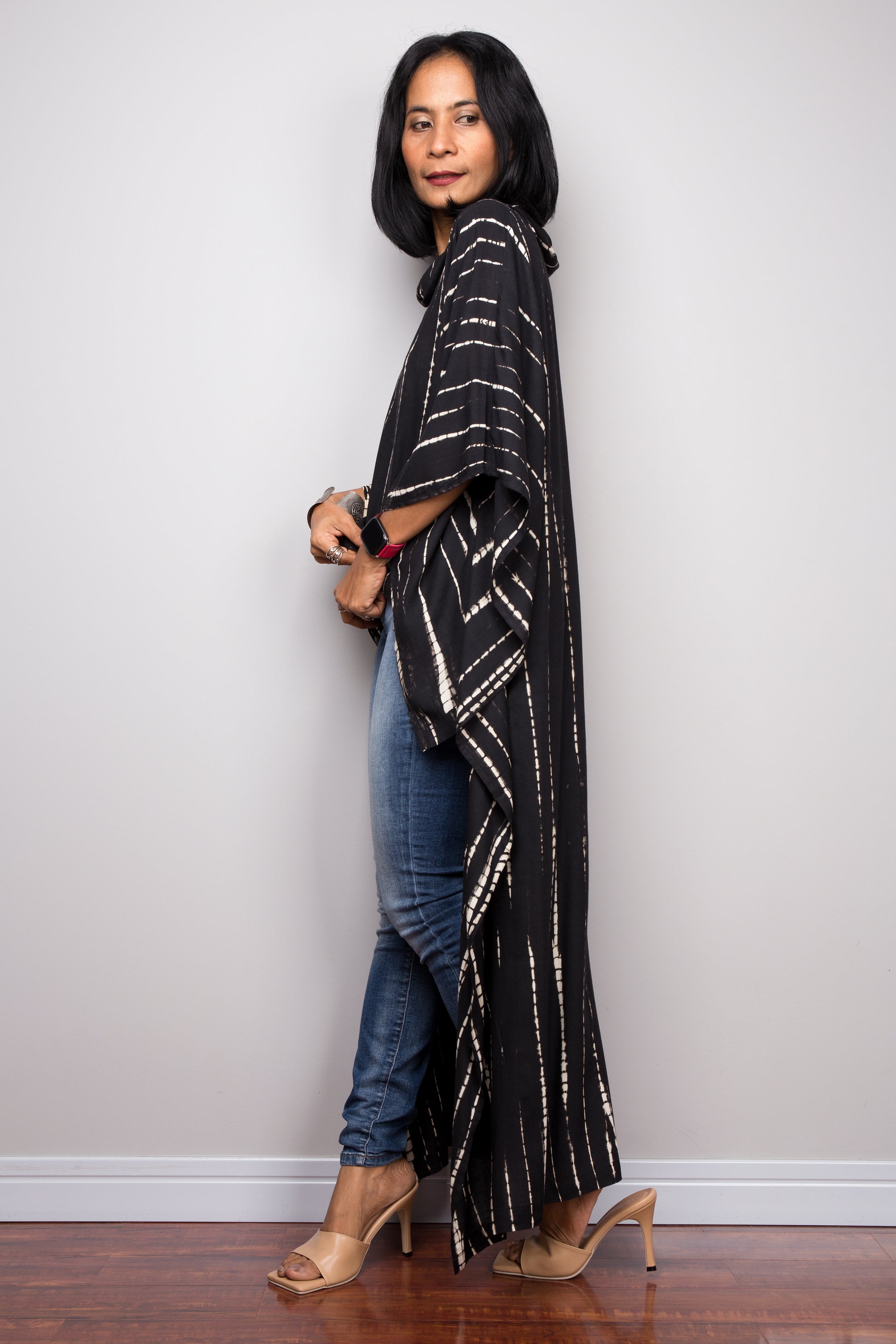 Buy Short front  black dress online.  Tie dye cover up, black kaftan top, loungewear by Nuichan