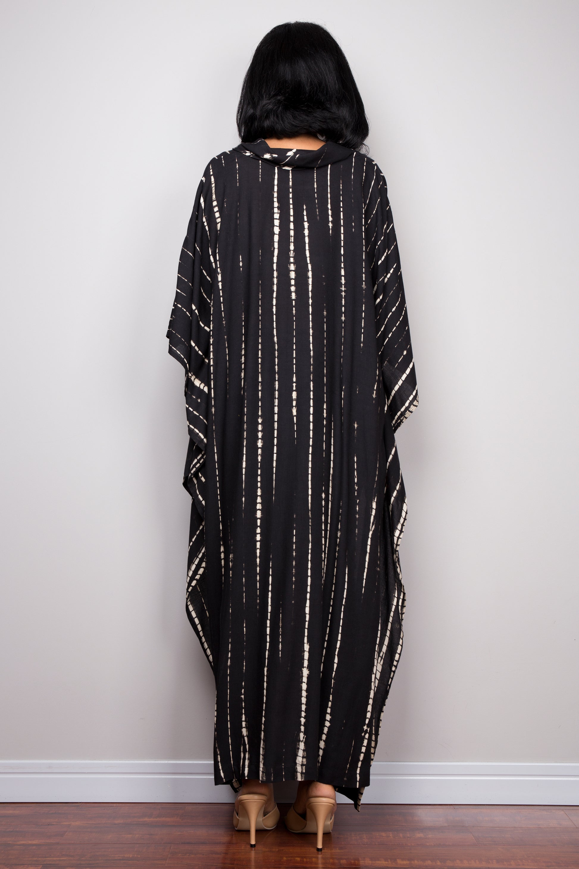 Buy Short front  black dress online.  Tie dye cover up, black kaftan top, loungewear by Nuichan