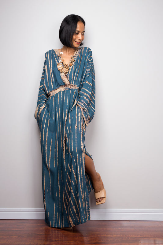 Tie dye kaftan, Shop teal tie dyed maxi dress from Nuichan