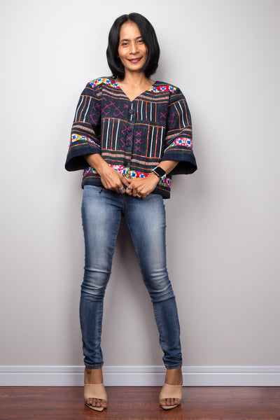 Hmong Jacket blouse, Hill tribe Blouse Top
