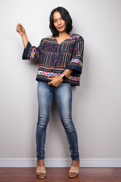 Hmong Jacket blouse, Hill tribe Blouse Top
