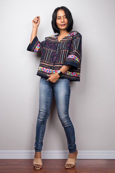 Hmong Jacket blouse, Hill tribe Blouse Top