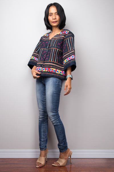 Hmong Jacket blouse, Hill tribe Blouse Top