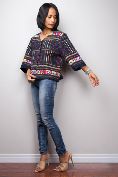 Hmong Jacket blouse, Hill tribe Blouse Top