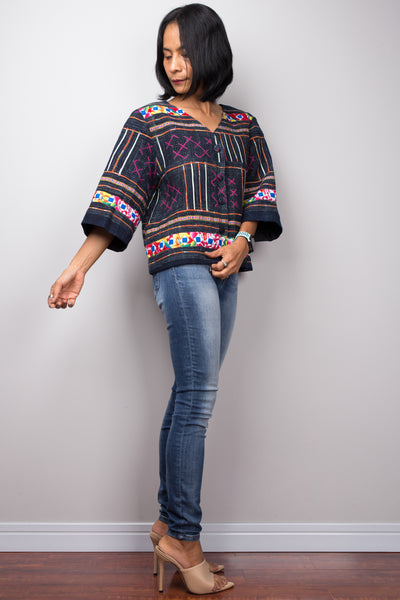 Hmong Jacket blouse, Hill tribe Blouse Top
