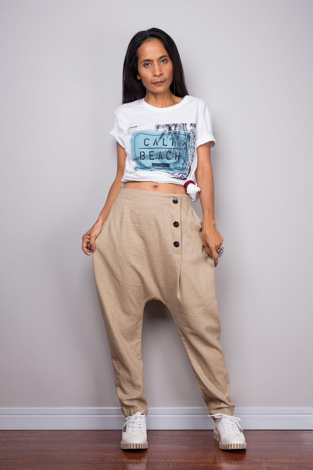 Light brown harem pants with pockets