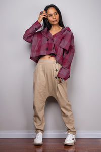 Natural Linen harem pants with pockets, light brown loose fit baggy pants, unisex pants, urban fashion pants