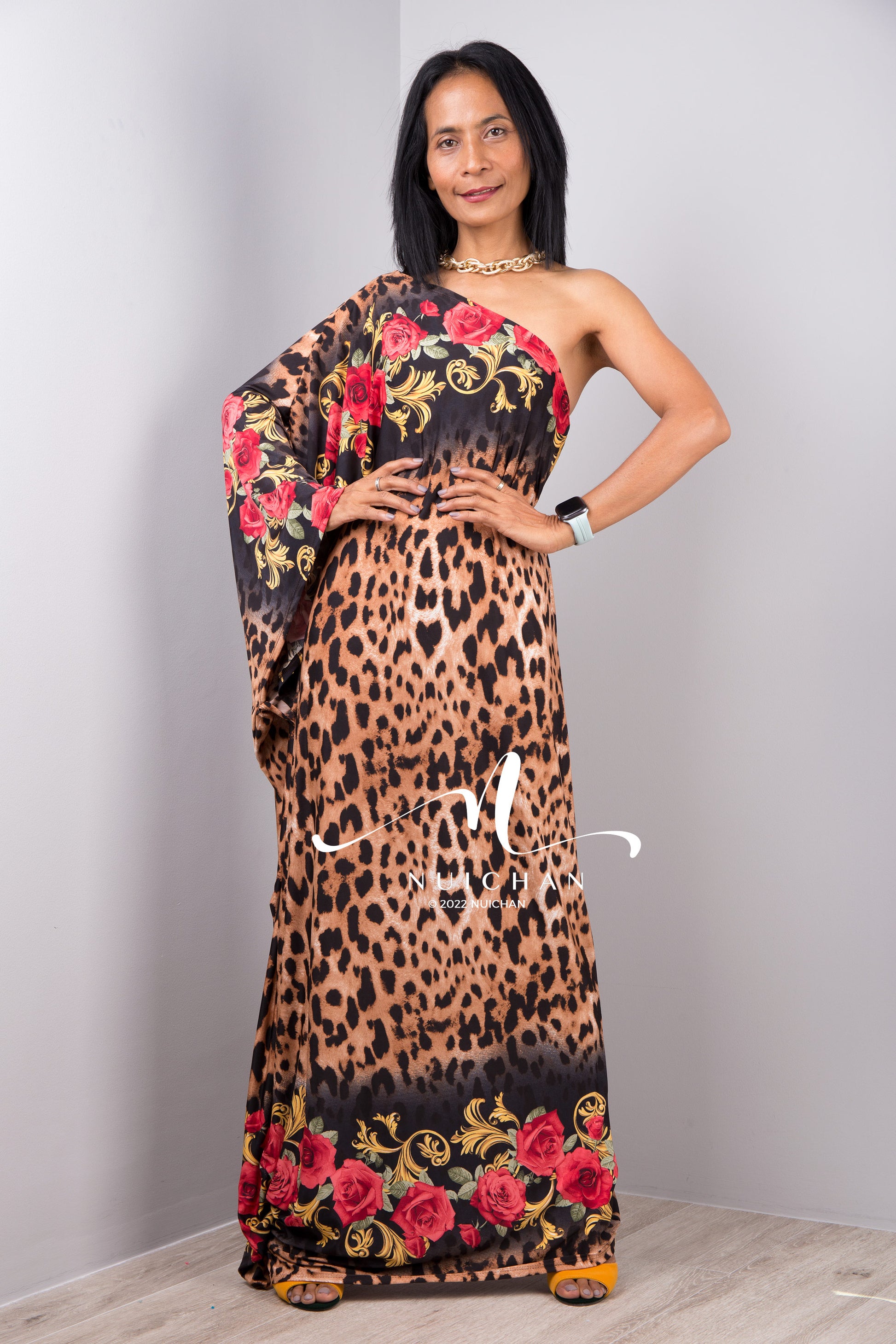 boho leopard print dress Leopard Print Cotton Maxi Dress