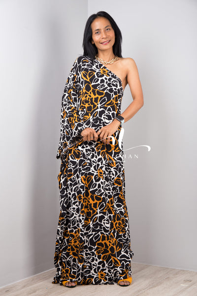 Nuichan Women's one shoulder boho chic black maxi dress 