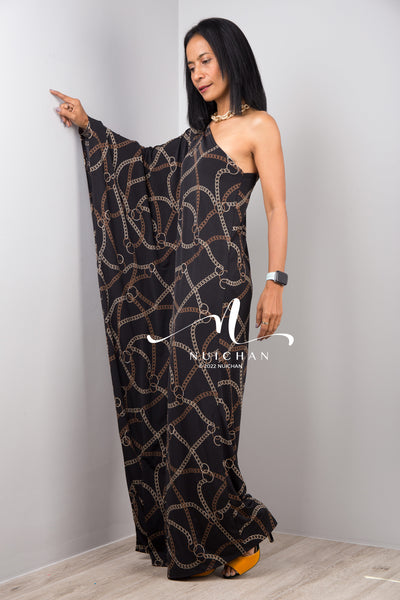 Nuichan Women's Off the shoulder boho chic black maxi dress 