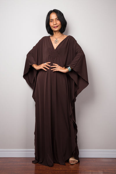 Plus size kaftan maxi dress.  Long brown gala dress