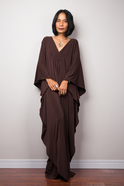 Long brown loose fit maxi dress by Nuichan