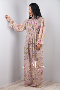 Nuichan women's chiffon maxi dress, long sleeve floral dress .