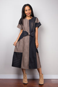 Denim dress, Mid length Dress, Stonewashed denim dress, Short sleeve denim dress
