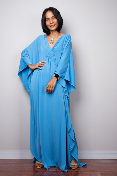 Buy Kaftan dresses online. Soft blue kimono kaftan dress by Nuichan