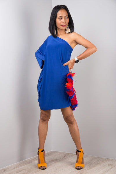 Shop for off the shoulder dress online from Nuichan.  Short knee length cobalt blue dress