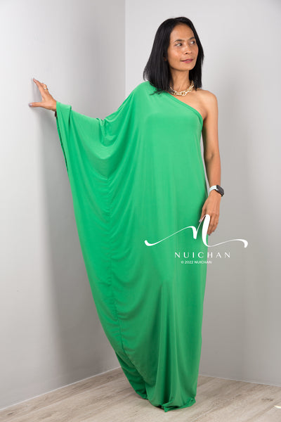 Nuichan women's one shoulder bridesmaid maxi dress in green.