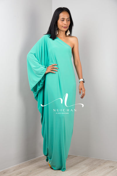 Green one shoulder dress for women by Nuichan, Long mint green dress, Off shoulder evening dress, green cocktail dress