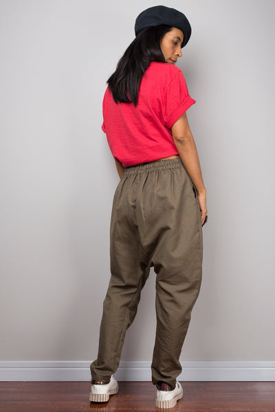 Linen harem pants with pockets, brown loose fit baggy pants, unisex pants, urban fashion pants
