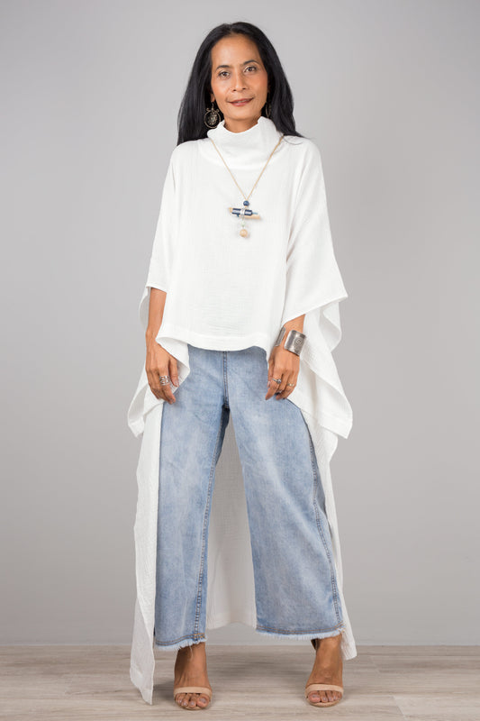 White Cotton Gauze Kaftan top