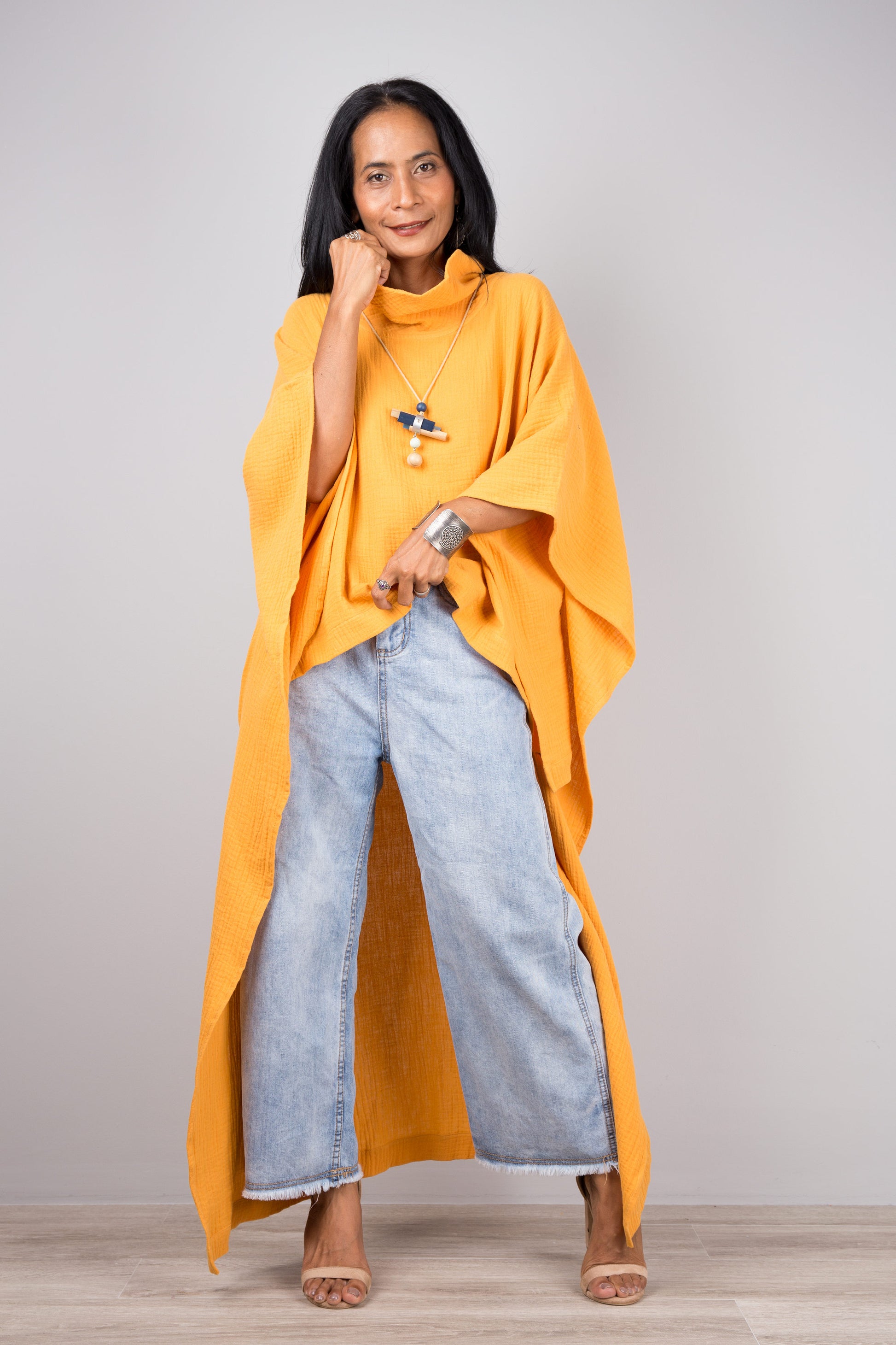 Short front orange kaftan top dress by Nuichan