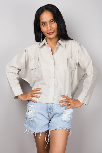 Pullover Blouse Shirt with pockets| Oversized loose fit women's shirt