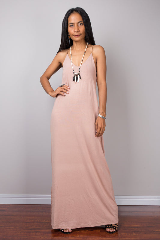 Nude dress, bodycon dress, long nude dress, party dress, soft brown dress, openback dress, spaghetti strap dress, sexy nude dress