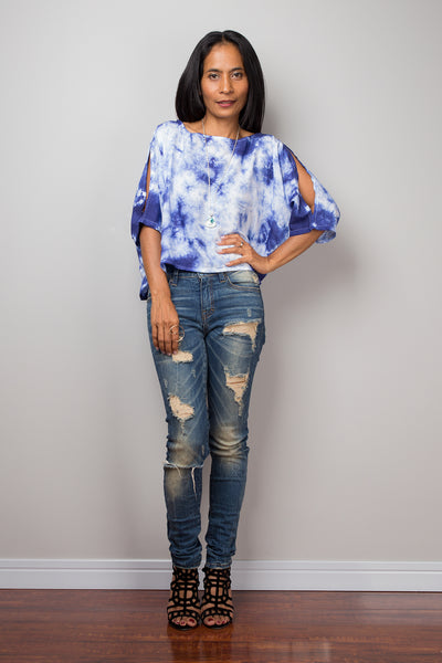 Boho Tunic, Blue Tie Dye Blouse, Tie Dye Blouse / Beach Wear, Indigo top : Shibori Collection
