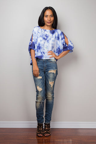 Boho Tunic, Blue Tie Dye Blouse, Tie Dye Blouse / Beach Wear, Indigo top : Shibori Collection