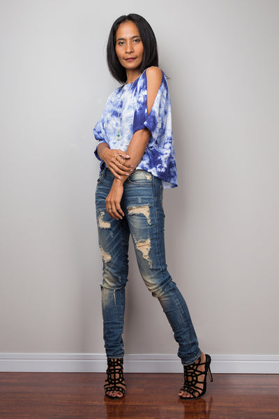 Boho Tunic, Blue Tie Dye Blouse, Tie Dye Blouse / Beach Wear, Indigo top : Shibori Collection