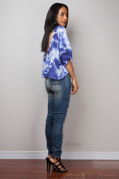 Boho Tunic, Blue Tie Dye Blouse, Tie Dye Blouse / Beach Wear, Indigo top : Shibori Collection